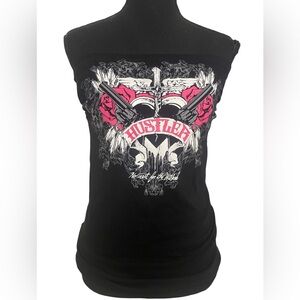 Rare Y2K Hustler Tube Top Gothic Angel Wings Graphic Pink Cross Tattoo